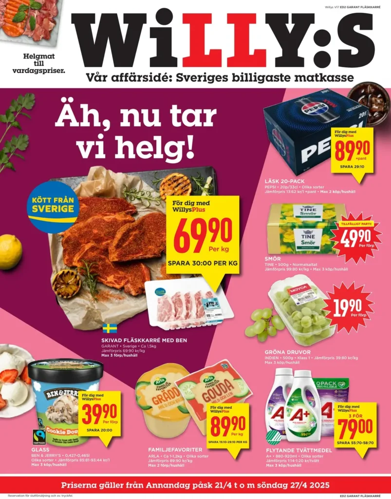 Butik willys reklamblad nästa vecka gäller till 27.4.2025 willys reklamblad gäller till 27.4.2025